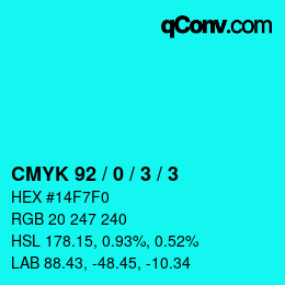 カラーコード: CMYK 92 / 0 / 3 / 3 | qconv.com