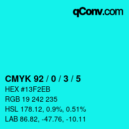 カラーコード: CMYK 92 / 0 / 3 / 5 | qconv.com