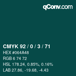 カラーコード: CMYK 92 / 0 / 3 / 71 | qconv.com