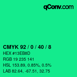 カラーコード: CMYK 92 / 0 / 40 / 8 | qconv.com