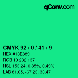 カラーコード: CMYK 92 / 0 / 41 / 9 | qconv.com