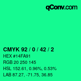 カラーコード: CMYK 92 / 0 / 42 / 2 | qconv.com