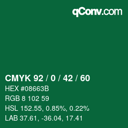 カラーコード: CMYK 92 / 0 / 42 / 60 | qconv.com