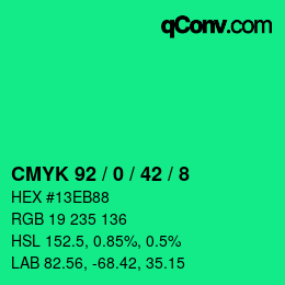 カラーコード: CMYK 92 / 0 / 42 / 8 | qconv.com