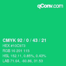 カラーコード: CMYK 92 / 0 / 43 / 21 | qconv.com