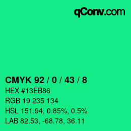 カラーコード: CMYK 92 / 0 / 43 / 8 | qconv.com