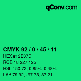 颜色代码: CMYK 92 / 0 / 45 / 11 | qconv.com