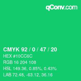 Farbcode: CMYK 92 / 0 / 47 / 20 | qconv.com