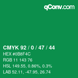 颜色代码: CMYK 92 / 0 / 47 / 44 | qconv.com
