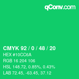 Código de color: CMYK 92 / 0 / 48 / 20 | qconv.com