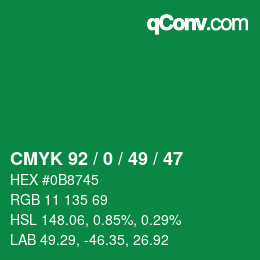 Color code: CMYK 92 / 0 / 49 / 47 | qconv.com