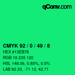 Color code: CMYK 92 / 0 / 49 / 8 | qconv.com