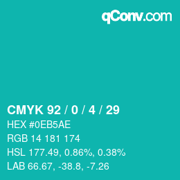 Color code: CMYK 92 / 0 / 4 / 29 | qconv.com