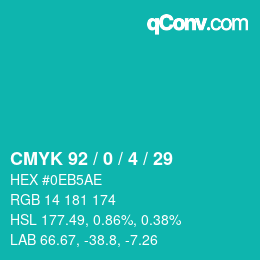 カラーコード: CMYK 92 / 0 / 4 / 29 | qconv.com