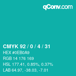Color code: CMYK 92 / 0 / 4 / 31 | qconv.com