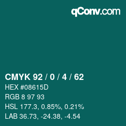 カラーコード: CMYK 92 / 0 / 4 / 62 | qconv.com