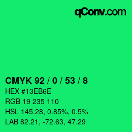 カラーコード: CMYK 92 / 0 / 53 / 8 | qconv.com