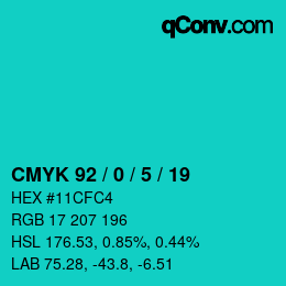 カラーコード: CMYK 92 / 0 / 5 / 19 | qconv.com