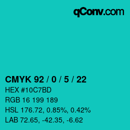 Color code: CMYK 92 / 0 / 5 / 22 | qconv.com