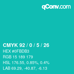 Color code: CMYK 92 / 0 / 5 / 26 | qconv.com