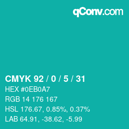 Color code: CMYK 92 / 0 / 5 / 31 | qconv.com