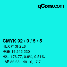 カラーコード: CMYK 92 / 0 / 5 / 5 | qconv.com