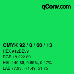 颜色代码: CMYK 92 / 0 / 60 / 13 | qconv.com