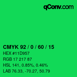 颜色代码: CMYK 92 / 0 / 60 / 15 | qconv.com