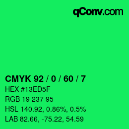 カラーコード: CMYK 92 / 0 / 60 / 7 | qconv.com