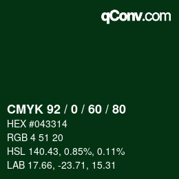 颜色代码: CMYK 92 / 0 / 60 / 80 | qconv.com