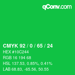 カラーコード: CMYK 92 / 0 / 65 / 24 | qconv.com