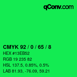 カラーコード: CMYK 92 / 0 / 65 / 8 | qconv.com