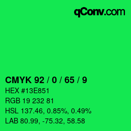 颜色代码: CMYK 92 / 0 / 65 / 9 | qconv.com