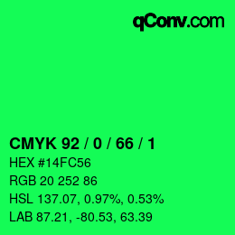 カラーコード: CMYK 92 / 0 / 66 / 1 | qconv.com