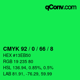 カラーコード: CMYK 92 / 0 / 66 / 8 | qconv.com