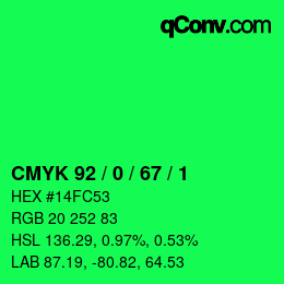 Color code: CMYK 92 / 0 / 67 / 1 | qconv.com