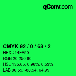 颜色代码: CMYK 92 / 0 / 68 / 2 | qconv.com