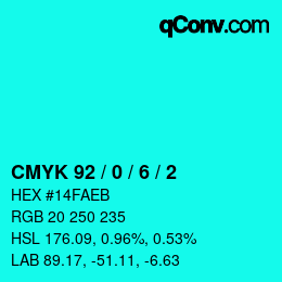 颜色代码: CMYK 92 / 0 / 6 / 2 | qconv.com