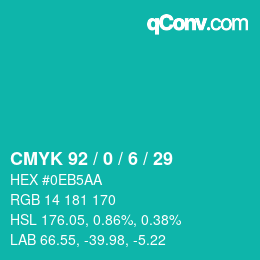 カラーコード: CMYK 92 / 0 / 6 / 29 | qconv.com