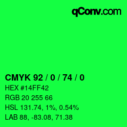 Color code: CMYK 92 / 0 / 74 / 0 | qconv.com