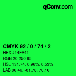 颜色代码: CMYK 92 / 0 / 74 / 2 | qconv.com