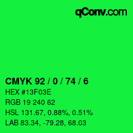 カラーコード: CMYK 92 / 0 / 74 / 6 | qconv.com