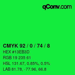 カラーコード: CMYK 92 / 0 / 74 / 8 | qconv.com