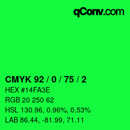 颜色代码: CMYK 92 / 0 / 75 / 2 | qconv.com