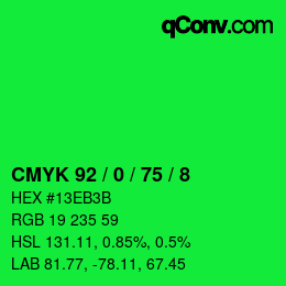 カラーコード: CMYK 92 / 0 / 75 / 8 | qconv.com