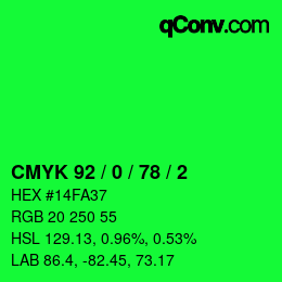 颜色代码: CMYK 92 / 0 / 78 / 2 | qconv.com