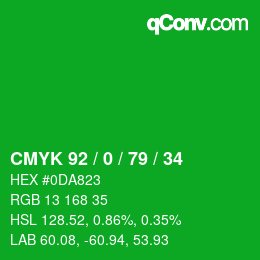 カラーコード: CMYK 92 / 0 / 79 / 34 | qconv.com