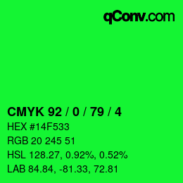 颜色代码: CMYK 92 / 0 / 79 / 4 | qconv.com