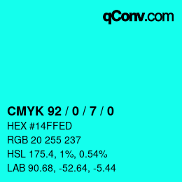 カラーコード: CMYK 92 / 0 / 7 / 0 | qconv.com