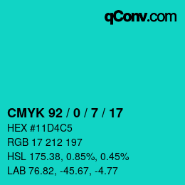 Color code: CMYK 92 / 0 / 7 / 17 | qconv.com